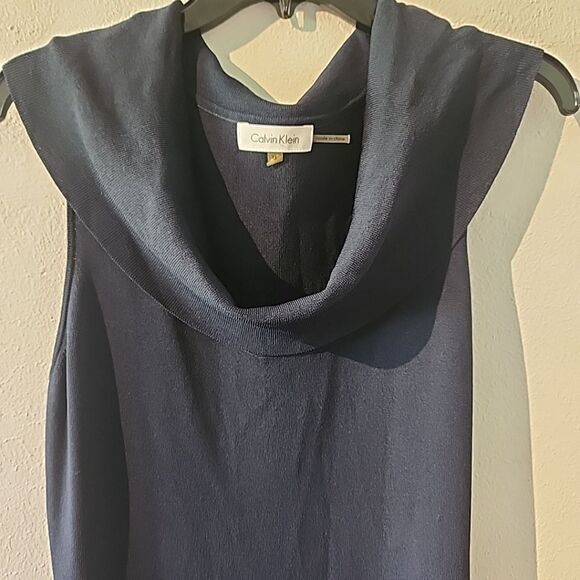 Calvin Klein Navy Blue Cowl Neck Sleevless Dress Size M MISSING BELT - Picture 2 of 5